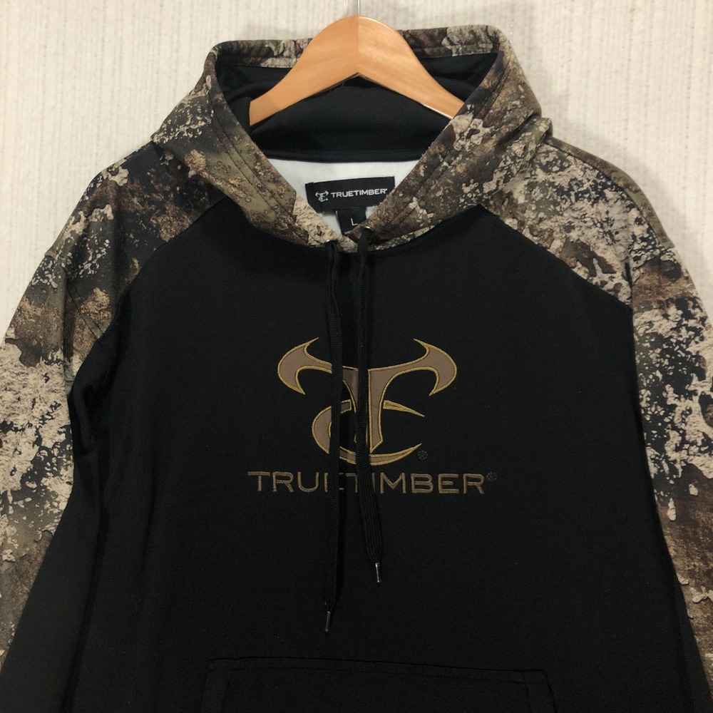 True Timber‎ Camo Sleeve Black Hoodie Pullover Men's Size Large